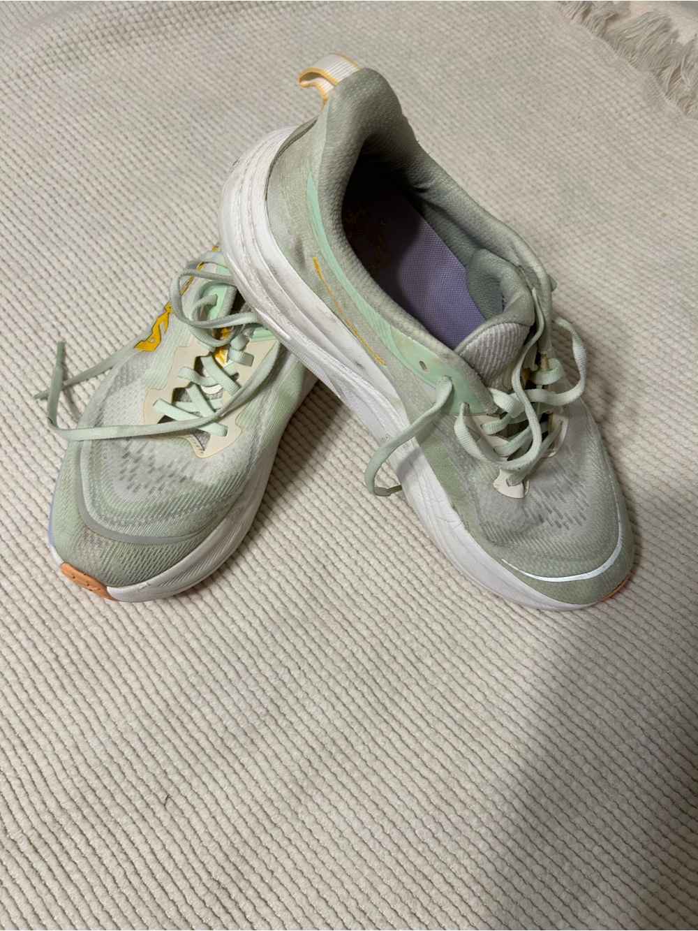 Hoka Women's Light Green and Yellow Running Sneakers